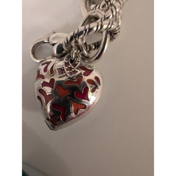 Brighton Charm Bracelet 6.5in SilverTone Enamel Pink Crystals Magnetic Heart - Picture 4 of 5